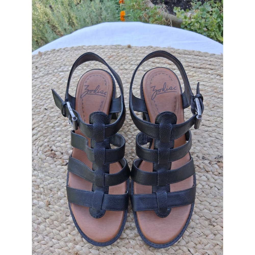 Zodiac Boho Black Tan Block Heel Gladiator Sandals US 8 Festival Summer - Picture 2 of 15